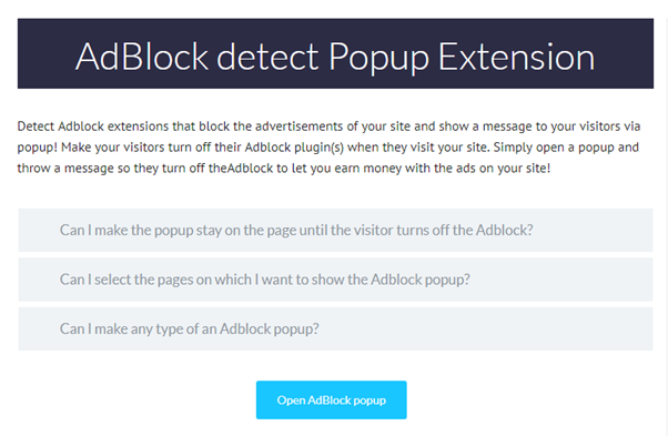 AdBlock detect popup extension