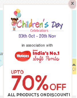 Image popup up to 70% off on Children's day