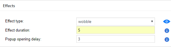 Effects duration popup opening delay in seconds