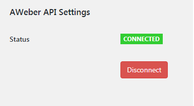 AWeber API Settings Status Connected