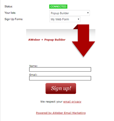 Sample AWeber popup AWeber and Popup Builder Integration