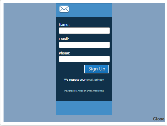 AWeber popup subscription form