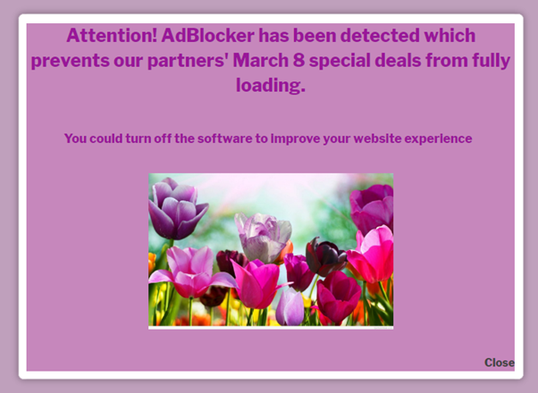 AdBlock popup Please, turn off AdBlock to see our fresh offers