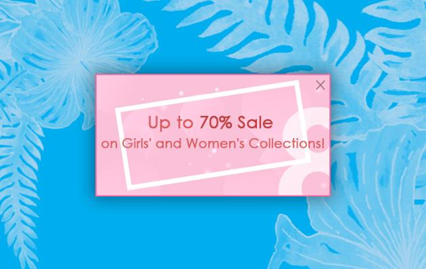 Image popup Up to 70% sale on girls' and women's collections