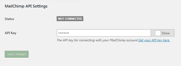 MailChimp-API-Settings API Key Status not connected