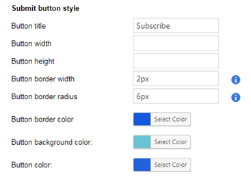 Submit button style colors and dimensions