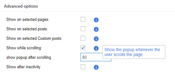 Advanced options when to show the popup