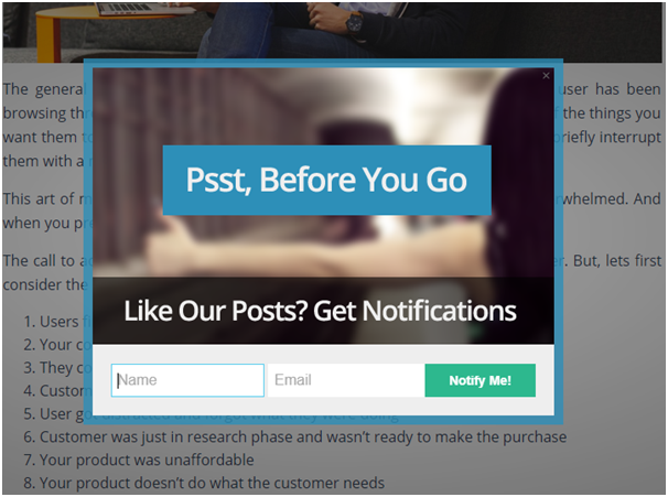 Exit-intent popup subscribe before you go