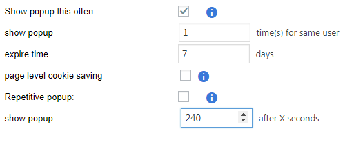 how often to show the popup