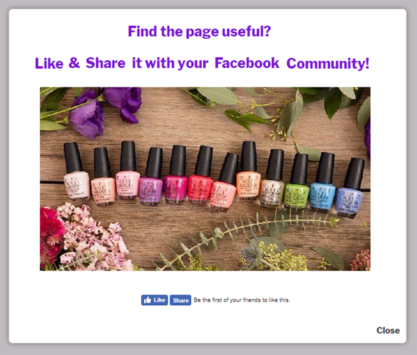 Facebook popup discount on nail lacquers