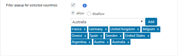 Filter popup for selected countries geotargeting works for popups