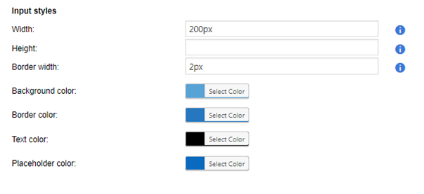 Input styles colors and dimensions