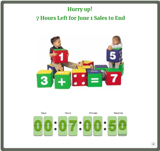 countdown popup toys children's day sale ending