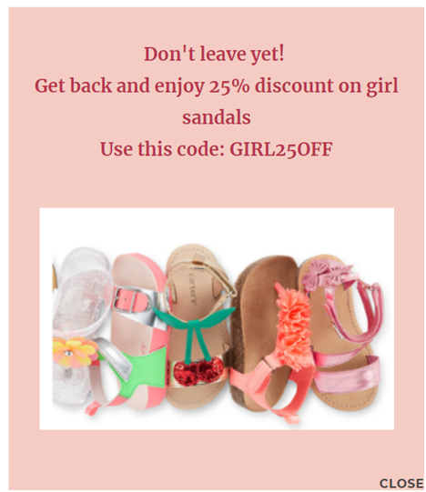 Exit Intent popup sale on girl sandals