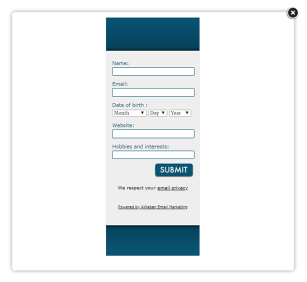 Aweber popup email subscription form to enhance communication