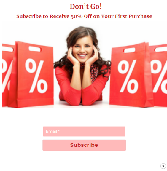 subscription popup a girl offering to subscribe to get a discount