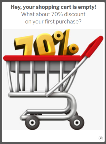 Woo-Commerce popup cart is empty behavior a basket showing 70% discount