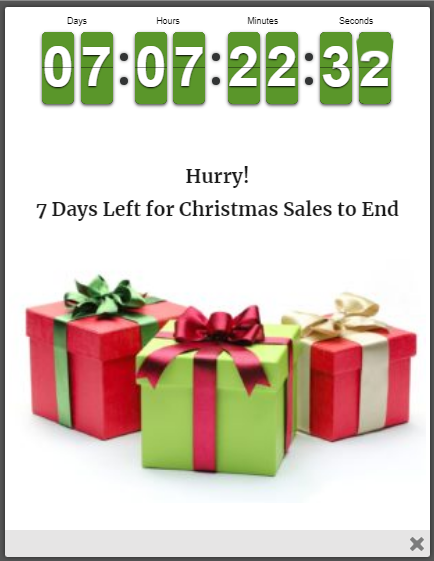 Countdown popup hurry 7 days left for Christmas sales to end