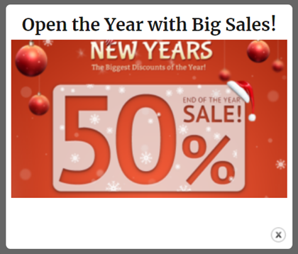 HTML popup Open the year with big sales